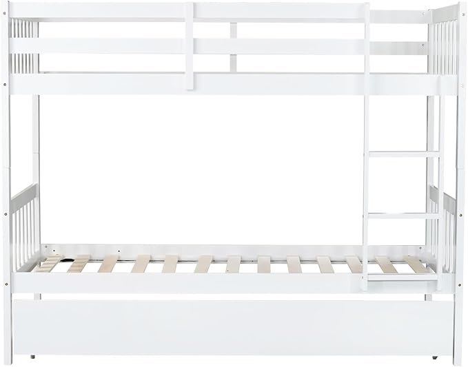 Bellemave Twin Over Twin Bunk Bed with Trundle,Convertible Bunk Beds with Ladder & Safety Guardrails,Twin Size Bunk Beds for Kids Girls Boys,White