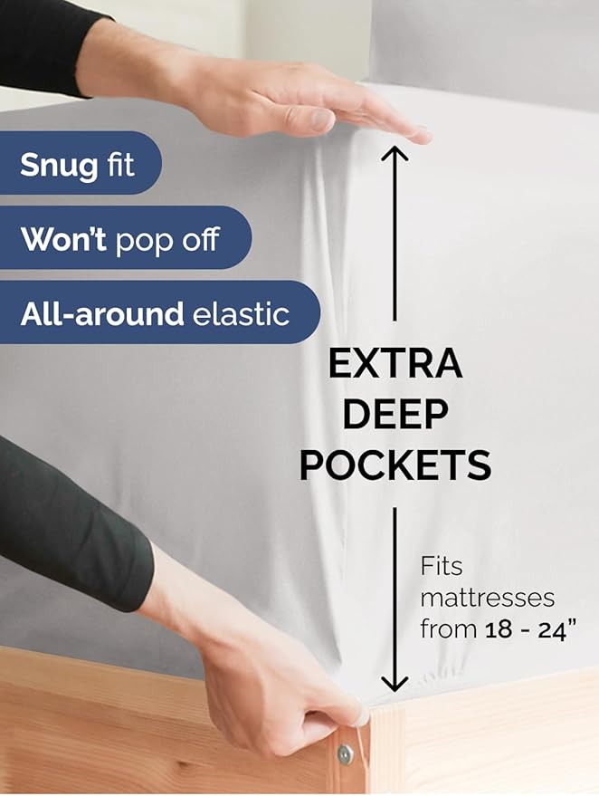 Extra Deep Split King Sheet Set - 7 Piece Breathable & Cooling Sheets - Hotel Luxury Bed Sheets Set - Easy Fit - Soft, Wrinkle Free & Comfy Sheets Set - French Grey Sheet Set with Extra Deep Pockets