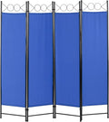 4 Panel Room Divider 6FT Steel Frame Screen Folding Privacy Divider Freestanding Partition for Home Office Bedroom (Blue)