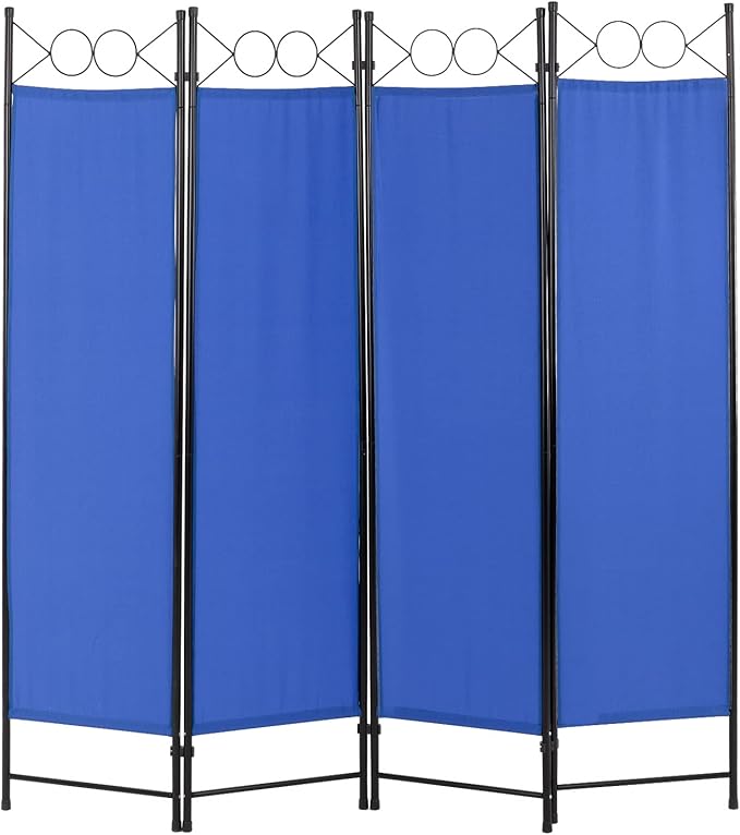 4 Panel Room Divider 6FT Steel Frame Screen Folding Privacy Divider Freestanding Partition for Home Office Bedroom (Blue)