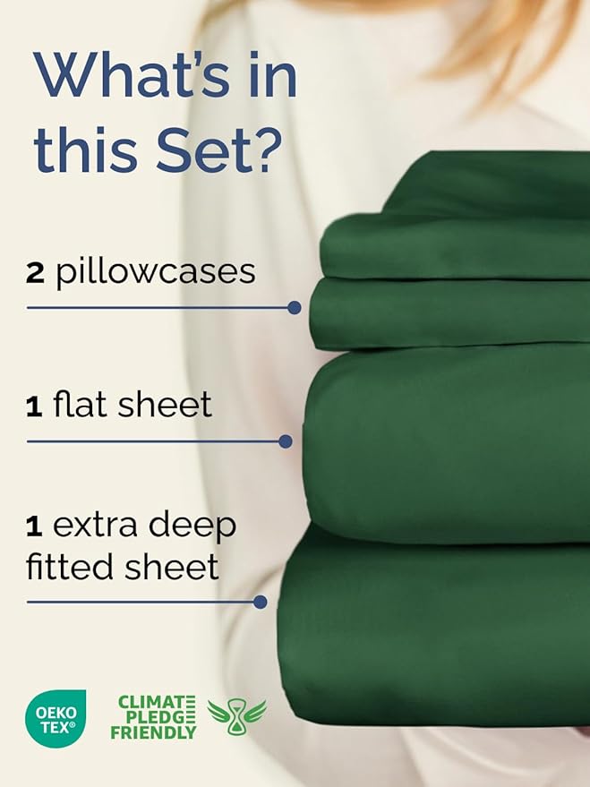 Extra Deep Twin XL Sheet Set - 4 Piece Breathable & Cooling Sheets - Hotel Luxury Bed Sheets Set - Easy Fit - Soft, Wrinkle Free & Comfy Sheets Set - Emerald Green Sheet Set with Extra Deep Pockets