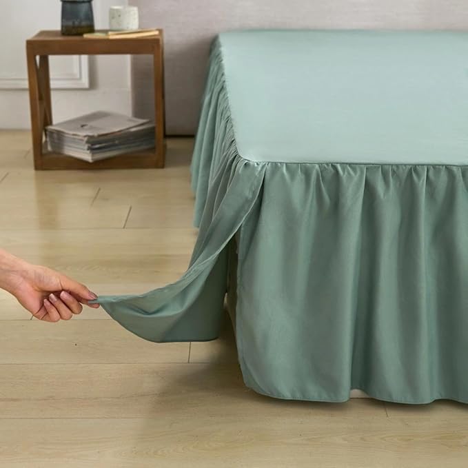 Bed Skirt Full Size Ruffled Bed Skirt with Split Corners, Full Bed Skirts 12 Inch Drop with Platform, 12'' Full, Sage Green