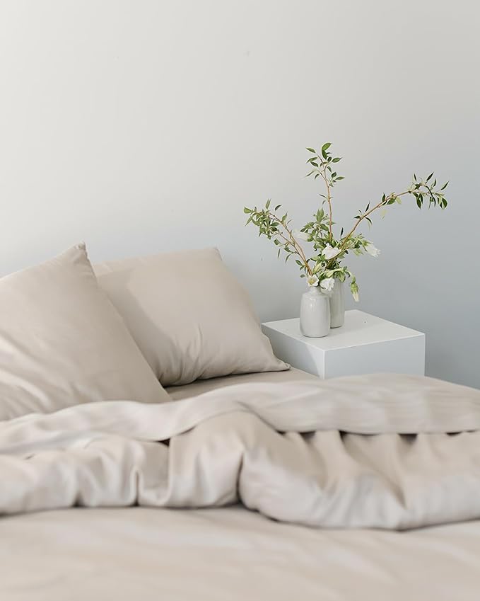 Cozy Earth Luxury Bed Sheet Set - 100% Viscose from Bamboo Fabric, Ultra-Soft & Breathable, Fits Regular & Deep Pocket Mattresses up to 20" - 4 Pieces Queen Sheet Set Oat