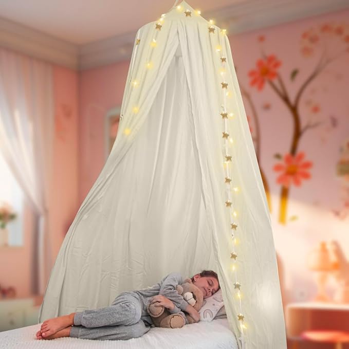 Bollepo Bed Canopy with Lights, Girls Room Canopy, Single to Queen Sizes, Fairy Lights Led