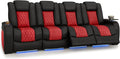 Seatcraft Diamante Zero-Gravity CoolZero Italian Leather Home Theater Seating, Power Headrest, Power Recline, Row of 4 Sofa, Black/Red