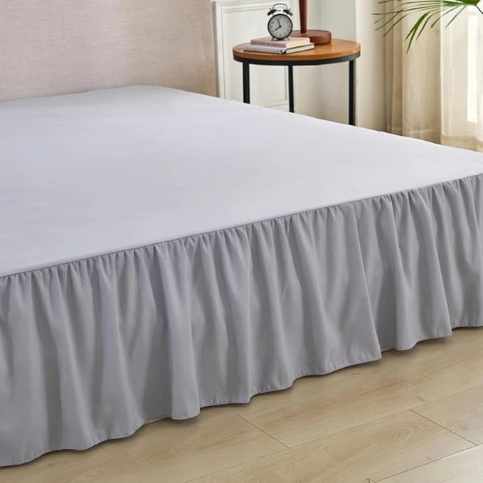 Bed Skirt Full Size Ruffled Bed Skirt with Split Corners, Full Bed Skirts 12 Inch Drop with Platform, 12'' Full, Silver Gray