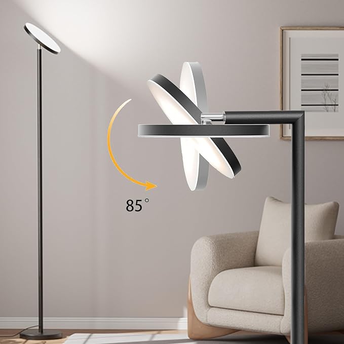 Floor Lamps for Living Room, 32W 3000LM Super Bright LED Torchiere Floor Lamp with Remote & Touch Control, 69" Modern Tall Standing Lamp with 350°Rotating Head for Reading Office Bedroom (Black)