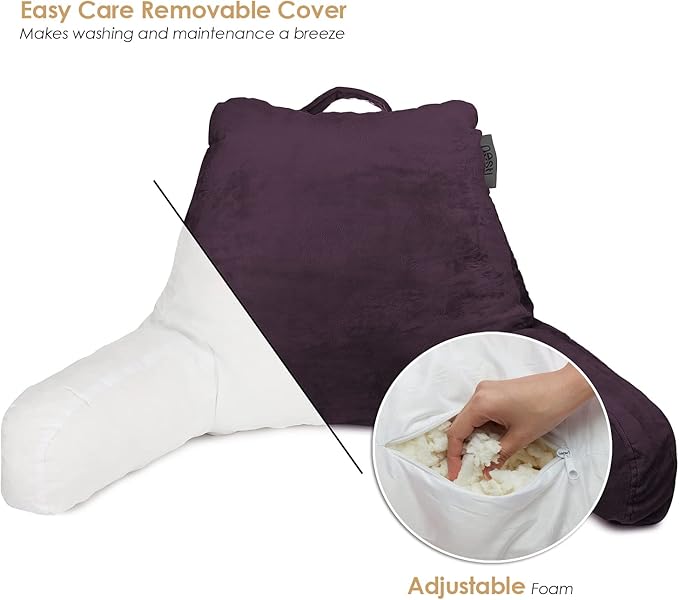 Nestl Reading Pillow for Kids & Teens with Shredded Memory Foam, Backrest Pillows for Reading, Watching, and Gaming, Use on The Couch, Bed, or Floor, Adjustable Support with Washable Cover Purple