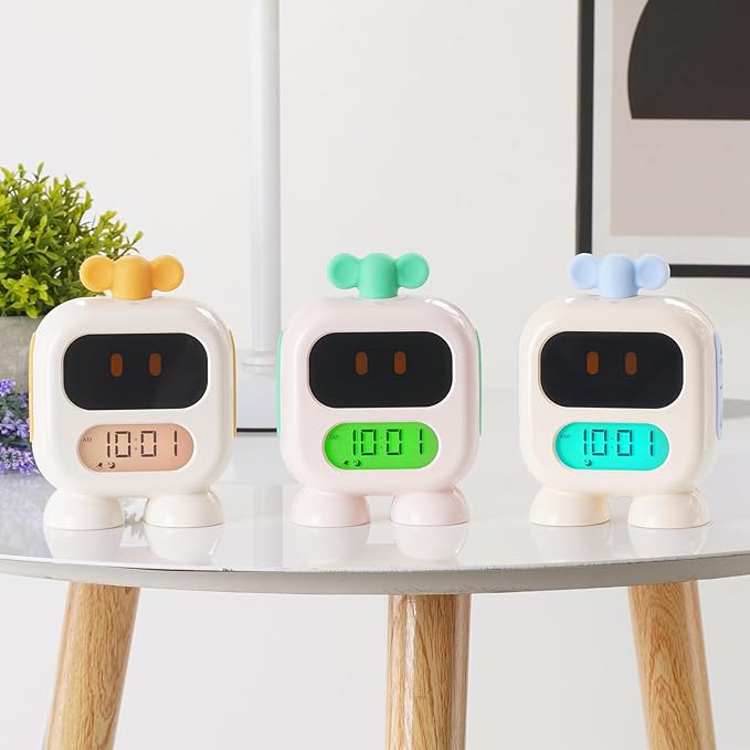 Kids Alarm Clock Ok to Wake with Green Light Red Light, Nap Timer, Robot Toddler Sleep Training Clock for Children (Green)