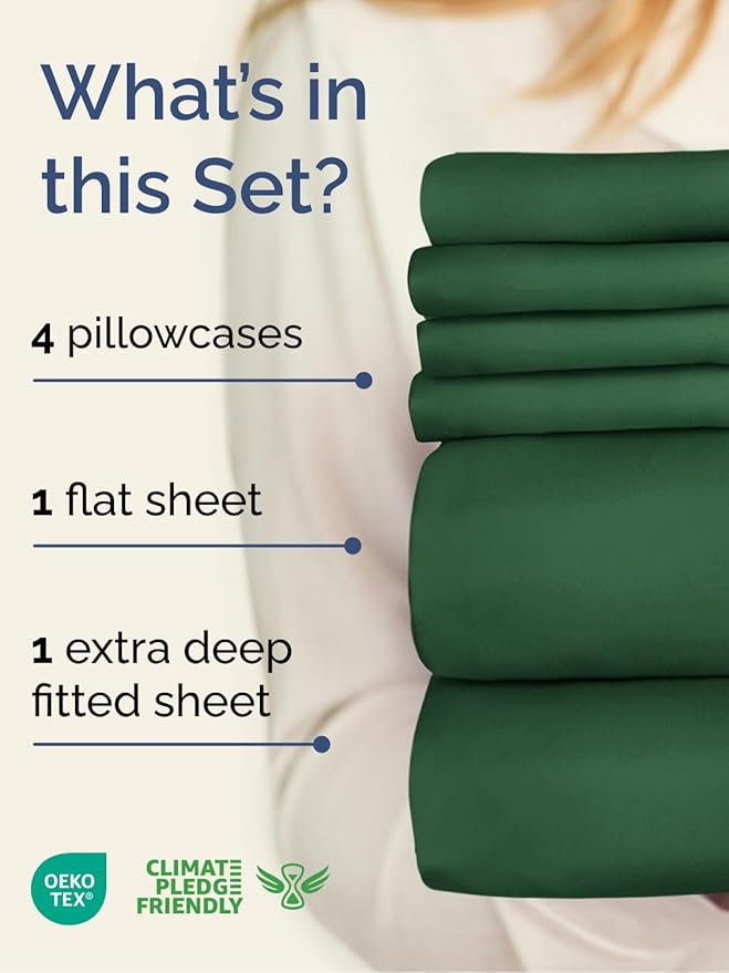 Extra Deep Full Sheet Set - 6 Piece Breathable and Cooling Sheets - Hotel Luxury Bed Sheets Set - Easy Fit - Soft, Wrinkle Free and Comfy Sheets Set - Emerald Green Sheet Set with Extra Deep Pockets