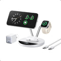 Anker Prime MagSafe Charger Compatible, 3-in-1 Charging Station, Qi2 25W Certified Wireless Charger Dock Stand, Smart Display with TEC Active Cooling, for iPhone 17, Apple Watch, AirPods (White)