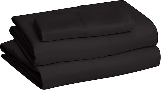 Amazon Basics Lightweight Super Soft Easy Care Microfiber 3 Piece Bedsheet Set with 14-Inch Deep Pockets, Twin XL, Black, Solid