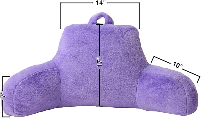 Holawakaka Reading Pillow for Sitting up in Bed Sofa Kids Teens, Backrest Pillow with Arms for Girls Women Petites Pregnancy, Back Support Cushion for Couch Floor Nursery Playroom (Lavender)
