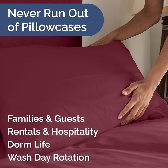 Queen Pillow Cases Set of 10 - Ultra Soft Hotel Quality Pillowcase Covers - Comfy, Cozy & Wrinkle Free - Shrink, Stain and Fade Resistant - Machine Washable Pillow Protectors - 10 Pcs Set - Burgundy