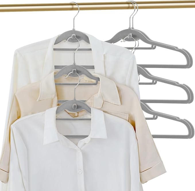Velvet Clothing Hangers Slim Stackable Non-Slip Grey Suit Hanger Space Saving Clothes Hanger Heavy Duty Adult Hangers with 360°Swivel Hook Pack of 20
