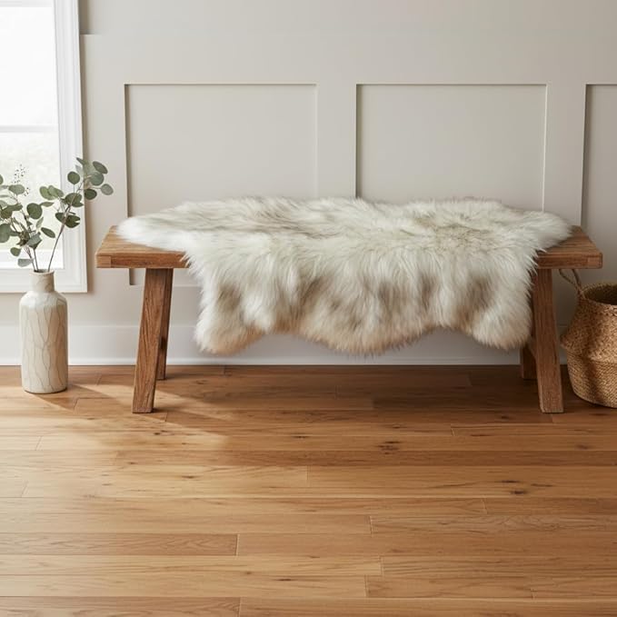 Super Area Rugs Gray & White Mix Sheepskin Rug Genuine Single 2x3ft Pelt Fluffy Fur Seat Cushion and Chair Cover