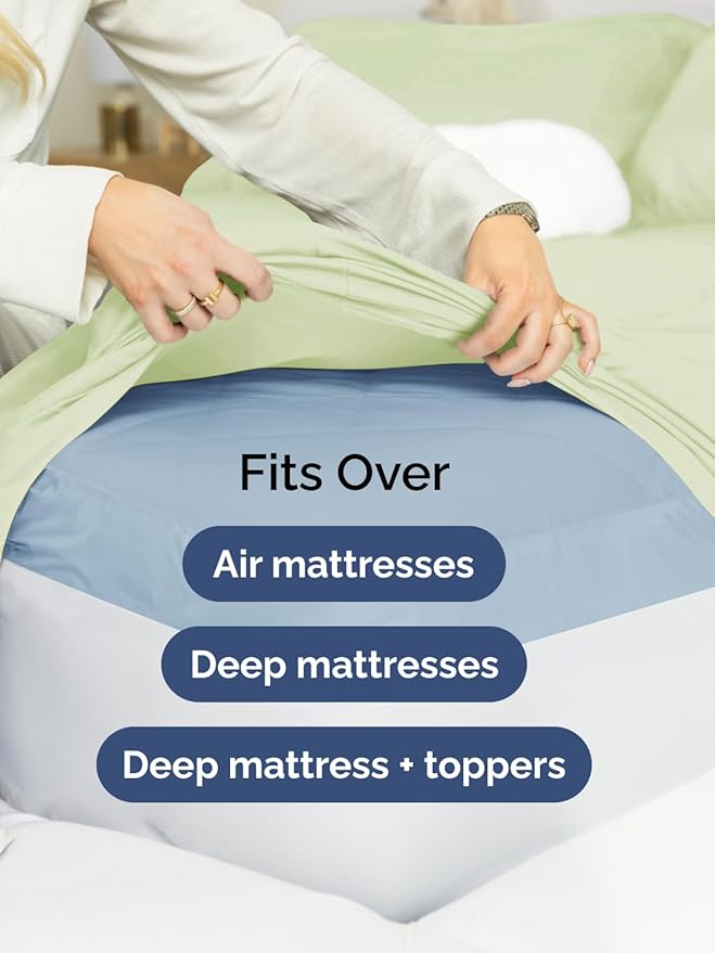 Extra Deep Split King Sheet Set - 7 Piece Breathable & Cooling Sheets - Hotel Luxury Bed Sheets Set - Easy Fit - Soft, Wrinkle Free & Comfy Sheets Set - Light Sage Sheet Set with Extra Deep Pockets