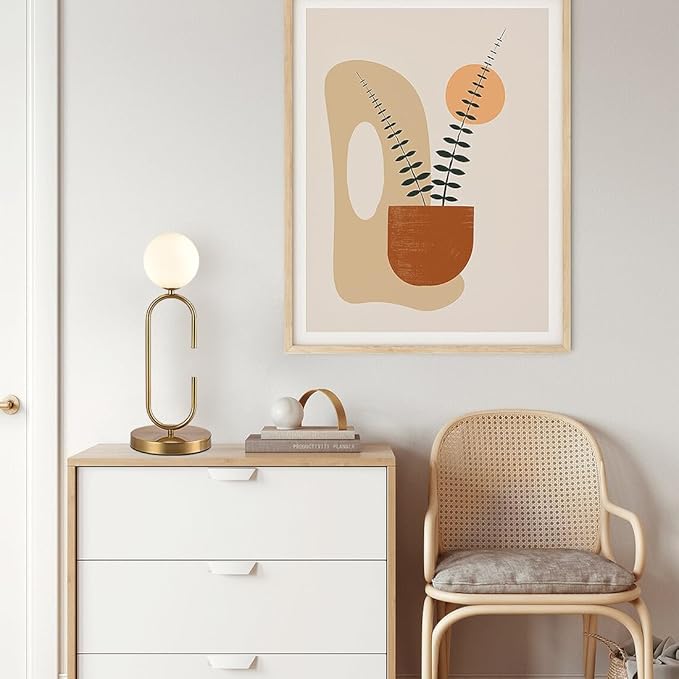 Mid Century C-Shape Table Lamp Gold 2-Light Globe Dimmable Table Lamp with Milk White Glass Gold Nightstand Lamp for Bedroom Bedside,G9 Bulb(Not Included)