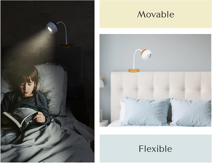 Solfres Patented Innovative Design Headboard Reading Light. No Drilling Book Light for Bedtime Reading. Dimmable LED Book Reading Lamp with Bulb. Movable & Flexible, Burlywood