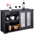 Costzon Sideboard Buffet Cabinet, Wooden Kitchen Storage Cabinet with Adjustable Shelf, Sliding Glass Doors, Accent Coffee Bar Cabinet Console Table for Living Room, Dining Room, Hallway (Black)