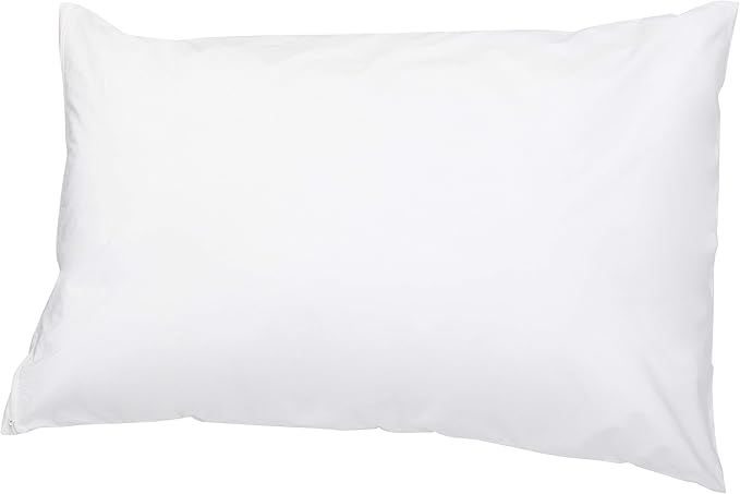 Amazon Basics Queen Pillowcase with Zipper, 100% Cotton Hypoallergenic, Pillow Protector, White (31 x 21 Inches), Pillows Not Included