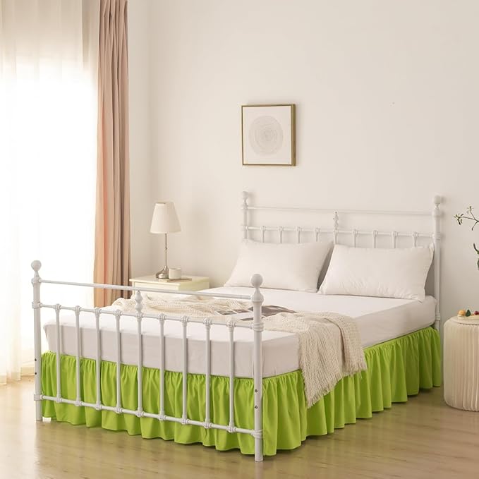 Bed Skirt Full Size Ruffled Bed Skirt with Split Corners, 14 Inch Drop Dust Ruffle Bed Skirts with Platform, Gathered Style, 100% Microfiber, Lime