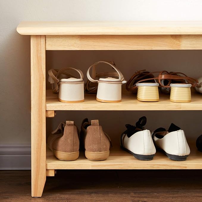 XKZG Storage Bench Wooden Shoe Rack Bench Simple Style Wood Entryway Bench (Natural,47.2")