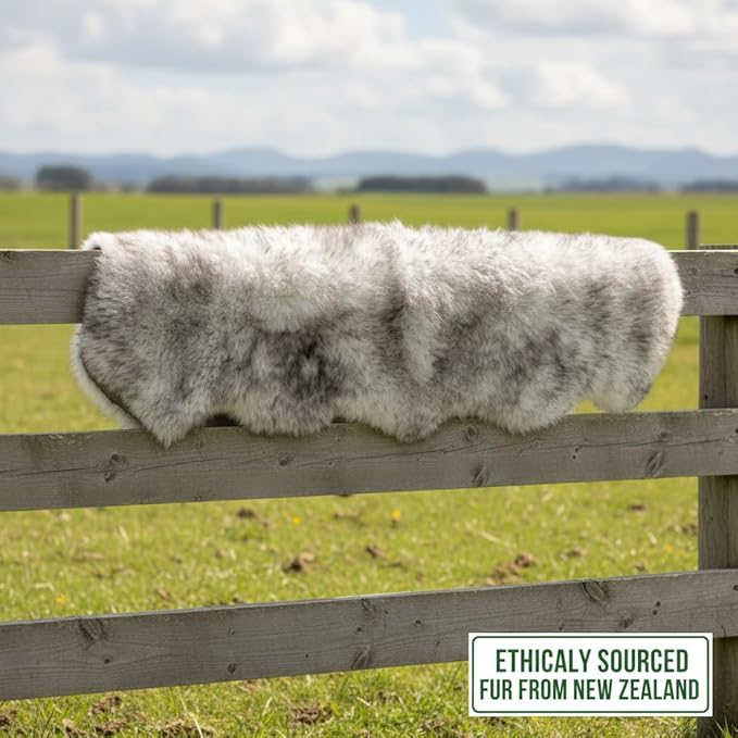 Premium Genuine Sheepskin Rug 2' x 6' Long Fur Soft & Natural Bedside Area Rug, Wolf Tip Brown, Double Pelt