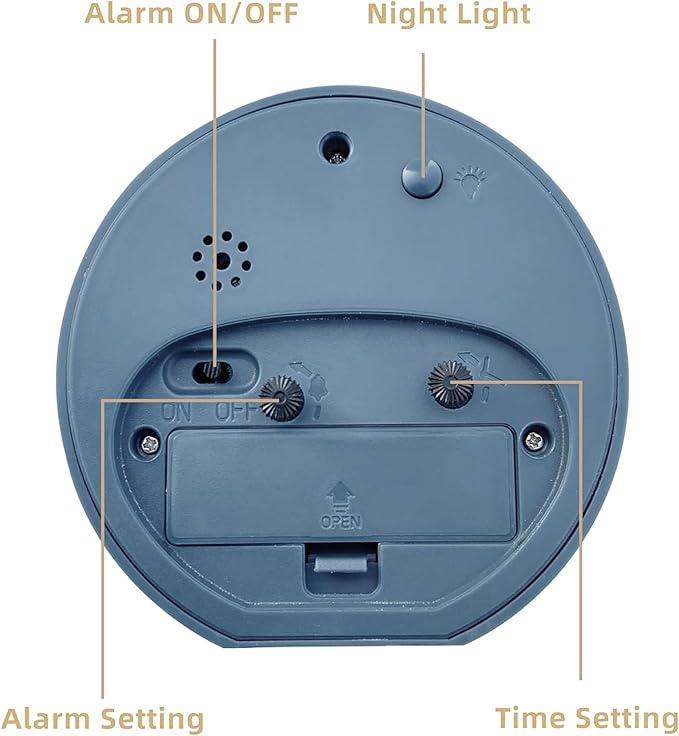 Alarm Clock with Backlight, 4.5 Inches Cute Analog Round Digital Quartz Clock, Non Ticking, Battery Operated ,Frosted Texture, Simply Design for Living Room, Bedroom ,Bedside, Desk Decorative (Blue)
