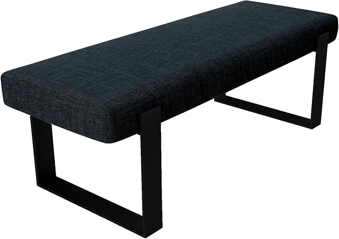 VANT Upholstered Bed Bench - Weave Blue Denim - Matte Black - Contemporary Modern, Bedroom Bench Seat, Hallway, or Entryway