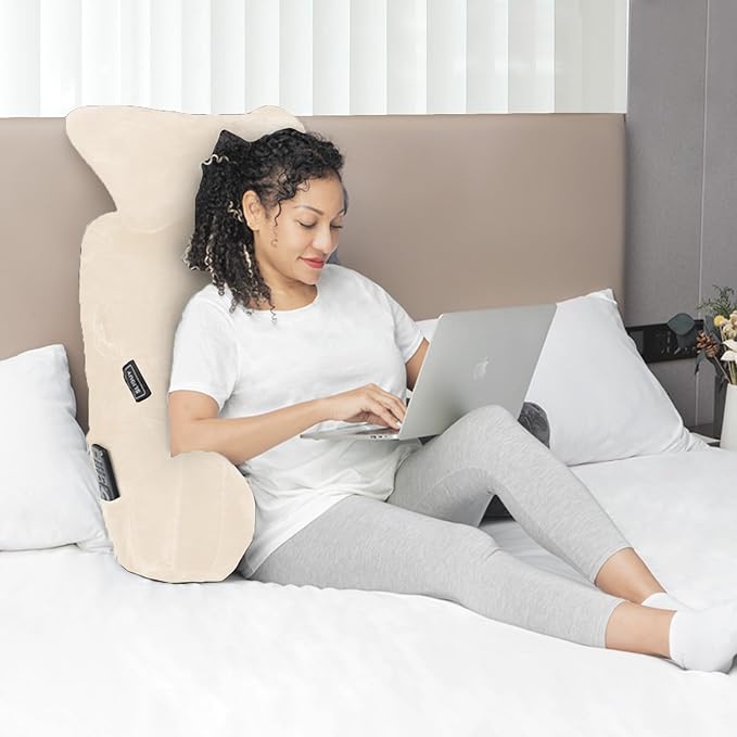 Reading Pillow-Extra Large 31" Bed Rest Pillow with Detachable Neck Roll & Arms for Sitting in Bed or Couch-Backrest Reading Pillow Adult Back Pillows for Reading/Watching TV/Gaming/Relaxing-Beige