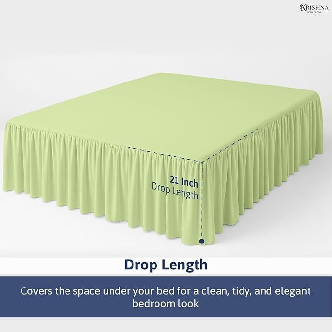 KRISHNA Ruffled Bed Skirt with Split Corners King, 100% Microfiber Hotel Quality, 21 Inch Drop Dust Ruffle Gathered Bedskirt with Platform, 78" x 80", Sage
