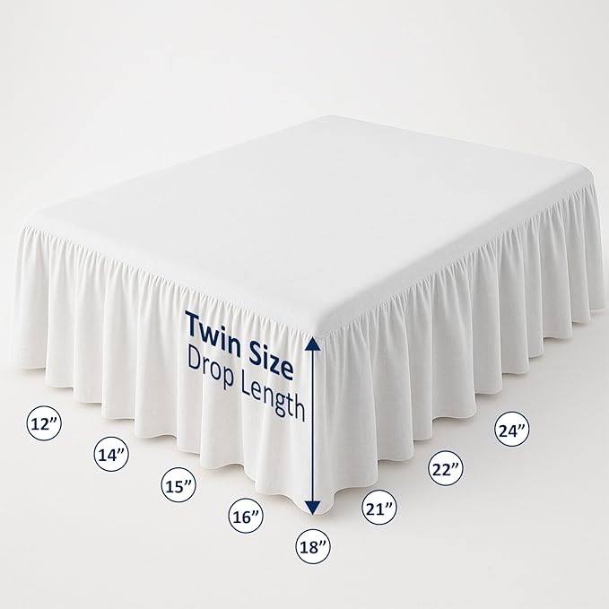 Dust Ruffle with Split Corner Ruffled Gathered Bed Skirt with 12" Drop 100% Microfiber Soft,Sheen & Luxurious Look - Bed Skirts (White -Twin)