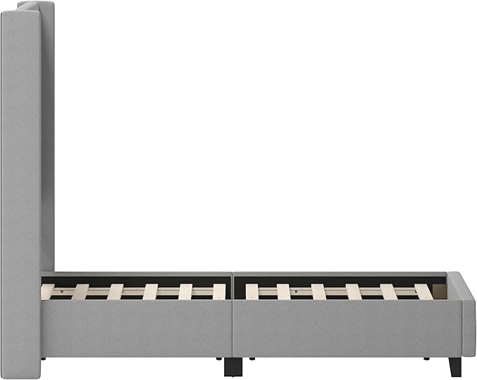 EMMA + OLIVER Nora Full Size Faux Linen Upholstered Platform Bed with Plush Padded Wingback Headboard (No Box Spring Needed), Modern Upholstered Headboard Full Bed Frame, Gray