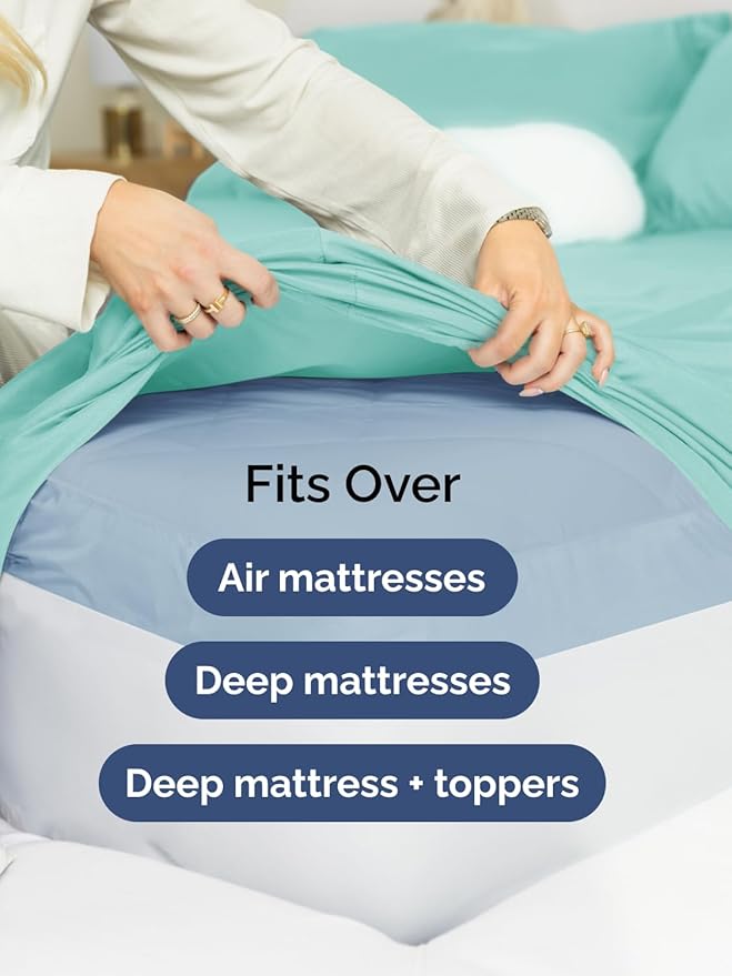 Extra Deep Twin XL Sheet Set - 4 Piece Breathable & Cooling Sheets - Hotel Luxury Bed Sheets Set - Easy & Secure Fit - Soft, Wrinkle Free & Comfy Sheets Set - Spa Blue Sheet Set w/Extra Deep Pockets