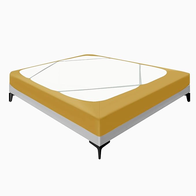 Biscaynebay Decorative Box Spring Cover Queen Size, Gold Luxurious Jersey Knitting Stretchy Wrap Around 4 Sides Bed Skirt for Home/Hotels, Easy Fit Wrinkle & Fade Free Machine Washable