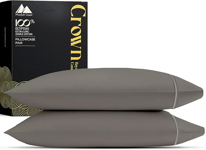 Mayfair Linen Standard Pillowcases Set of 2 - Luxury 2000 Series 100% Egyptian Cotton Standard/Queen Size Pillow Cases, Soft, Envelope Closure Hotel Quality Pillowcase (21 x 32, Dark Grey)