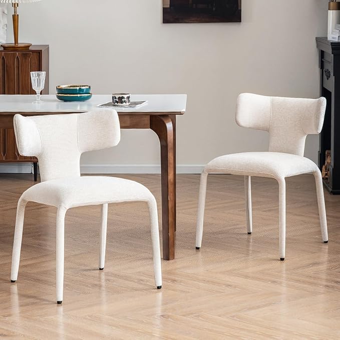 Kidol & Shellder Dining Chairs Set of 6,Modern Upholstered Fabric Dining Room Chairs with Curved Barrel Back,Armless Kitchen Chairs with Metal Legs and Padded Seat for Living Room and Bedroom Beige