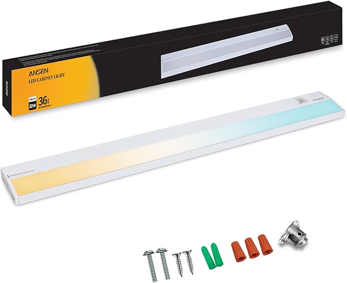 Ansen Hardwired Under Cabinet Lighting, 36in 22W LED Light for Kitchen/Closet, 1426lm, CRI>92, R9>90, Dimmable, 3 Color Temperature, 3000K/4000K/5000K(Warm White, Cool White, Daylight)