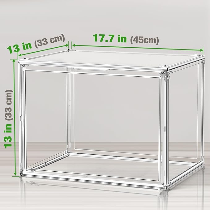 XXX-Large Extra Large Acrylic Display Case 17''x13''x13'' Transparent Shoe Display Case Sneaker Bag Organizer Clear Stackable Boot & Shoe Boxes Large Showcase for Helmet, Handbag, Figures Collectibles