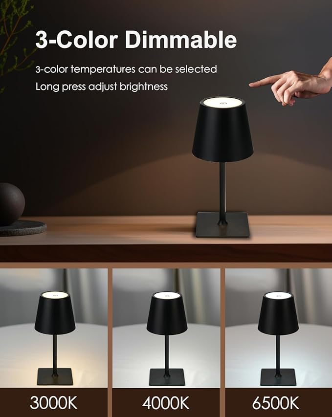 Cordless Table Lamp, Rechargeable Table Lamp with Touch Dimmable Control, Portable LED Desk Lamp for Indoor Patio (White-Rectangle, 1)