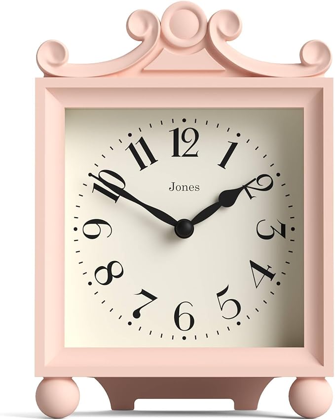 JONES CLOCKS® Parlour Mantel Clock | Classic Carriage Clock | Rose Pink | Elegant Square Decorative case, Perfect for Mantel, Shelf, Table or Bedside