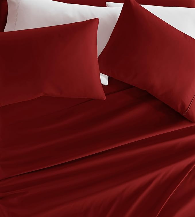 Linen Market Brushed Microfiber Full Sheet Set 4 Piece – Oeko-TEX Certified Ultra Soft & Wrinkle-Free - 16" Deep Pocket Sheets - Easy Care Full Size - Burgundy
