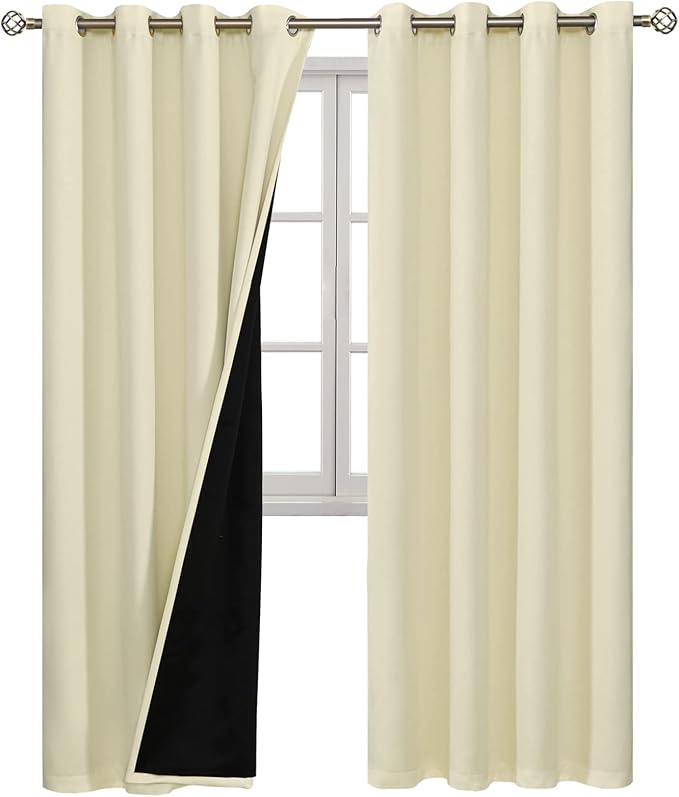 BGment Cream 100% Blackout Curtains for Living Room 84 Inch Length 2 Panels, Thermal Insulated Full Light Blocking Grommet Soundproof Window Drapes for Bedroom with Black Liner, 52 Inch Wide Each