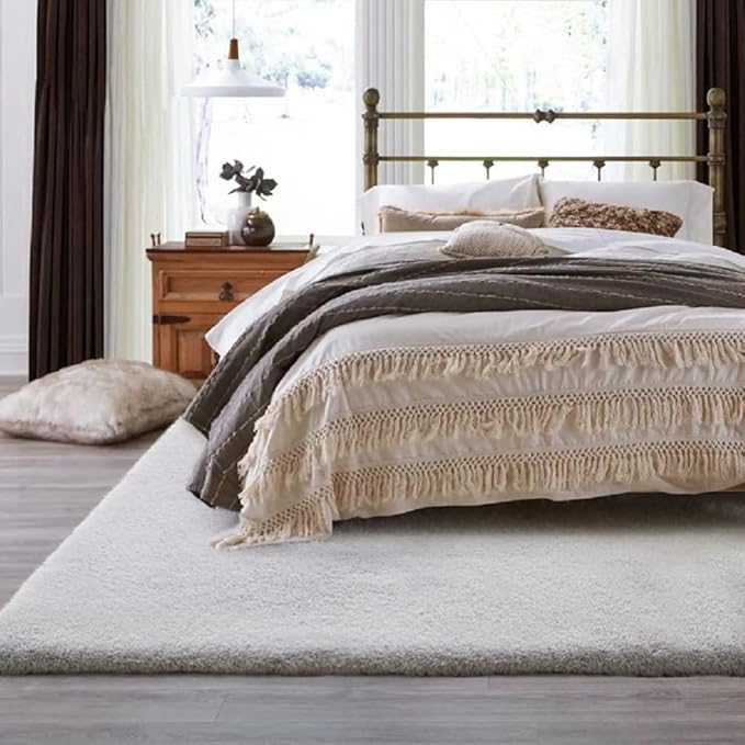 Silver Grey Plush Washable Area Rugs 8x10 Shag Rugs for Living Room Faux Fur Rugs for Bedroom Teen Room Decor Rectangle Nursery Rug