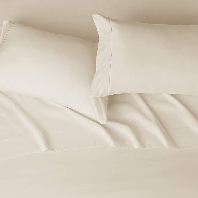 Amazon Basics Lightweight, Wrinkle-Free, Breathable Microfiber 4 Piece Bed Sheet Set with 14-Inch Deep Pockets, Full, Beige, Solid