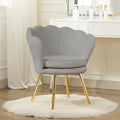Velvet Vanity Chair with Back, Mid-Century Modern Small Accent Chair for Living Room, Golden Metal Legs Upholstered Makeup Chair, 1Pcs Bedroom Armchair, Grey