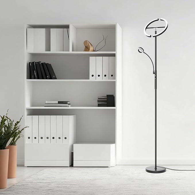 LED Floor Lamp for Living Room - Modern Standing Lamp with Reading Light, Remote Touch Control Floor Light Dimmable Mother-Daughter Tall Bedroom Lamp for Couch Office, 29W, Black