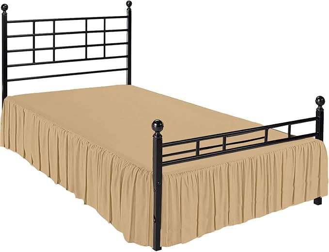 Ruffled Bed Skirt with Split Corners, Taupe, Twin 14 Inch Drop Bedskirt, Hotel Quality Brushed Microfiber Wrinkle Free Dust Ruffle Bed Skirt Twin Size