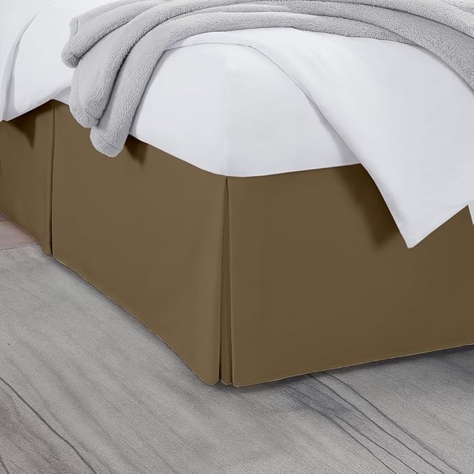 Queen Bed Skirt, Luxury 15 Inch Drop Taupe Pleated Bed Skirt, Double Brushed Microfiber, Box Pleat Design, Wrinkle & Fade Resistant, Easy Fit Tailored Bedskirt for Queen Size Beds